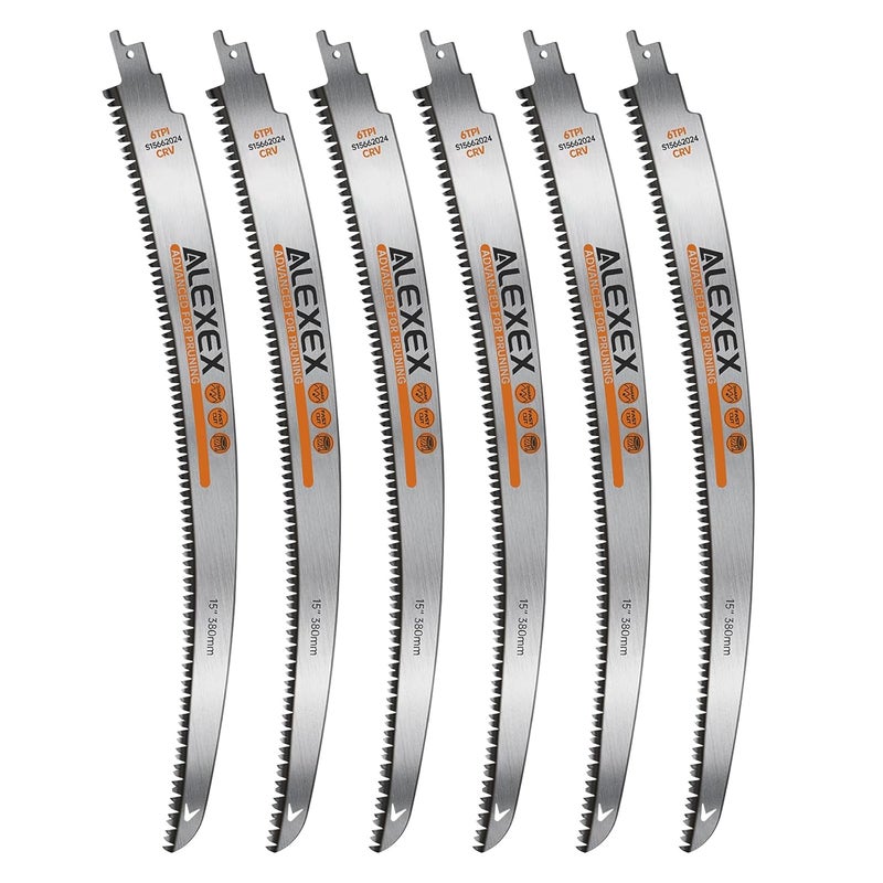 ALEXEX 6Pcs 15" Japanese Teeth Reciprocating Saw Blades for Wood Cutting and Tree Trimming, 6TPI Arc Curved Wood Sawzall Blades for PVC Pipe Cutting, Cr-V Sabre Sawzall Pruning Blades 15 Inch - Image 1